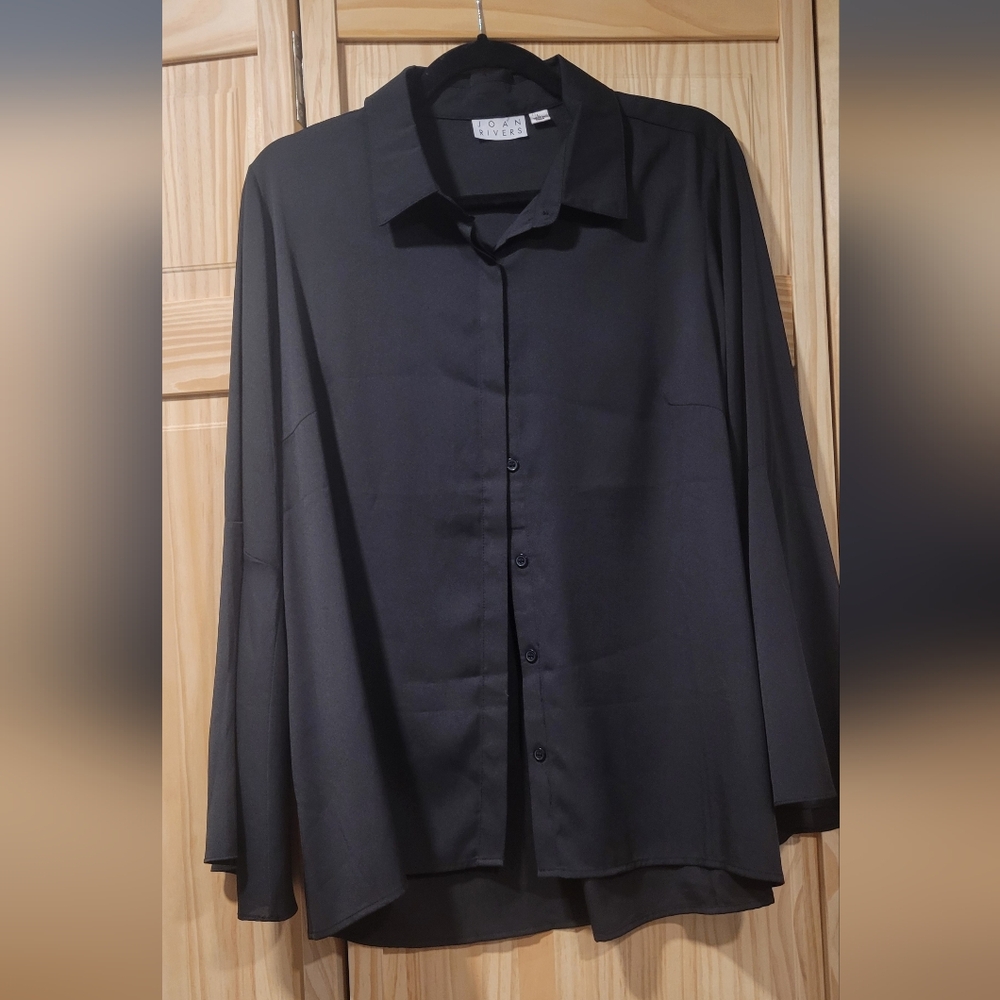 Joan Rivers Black Button Down Blouse Size L